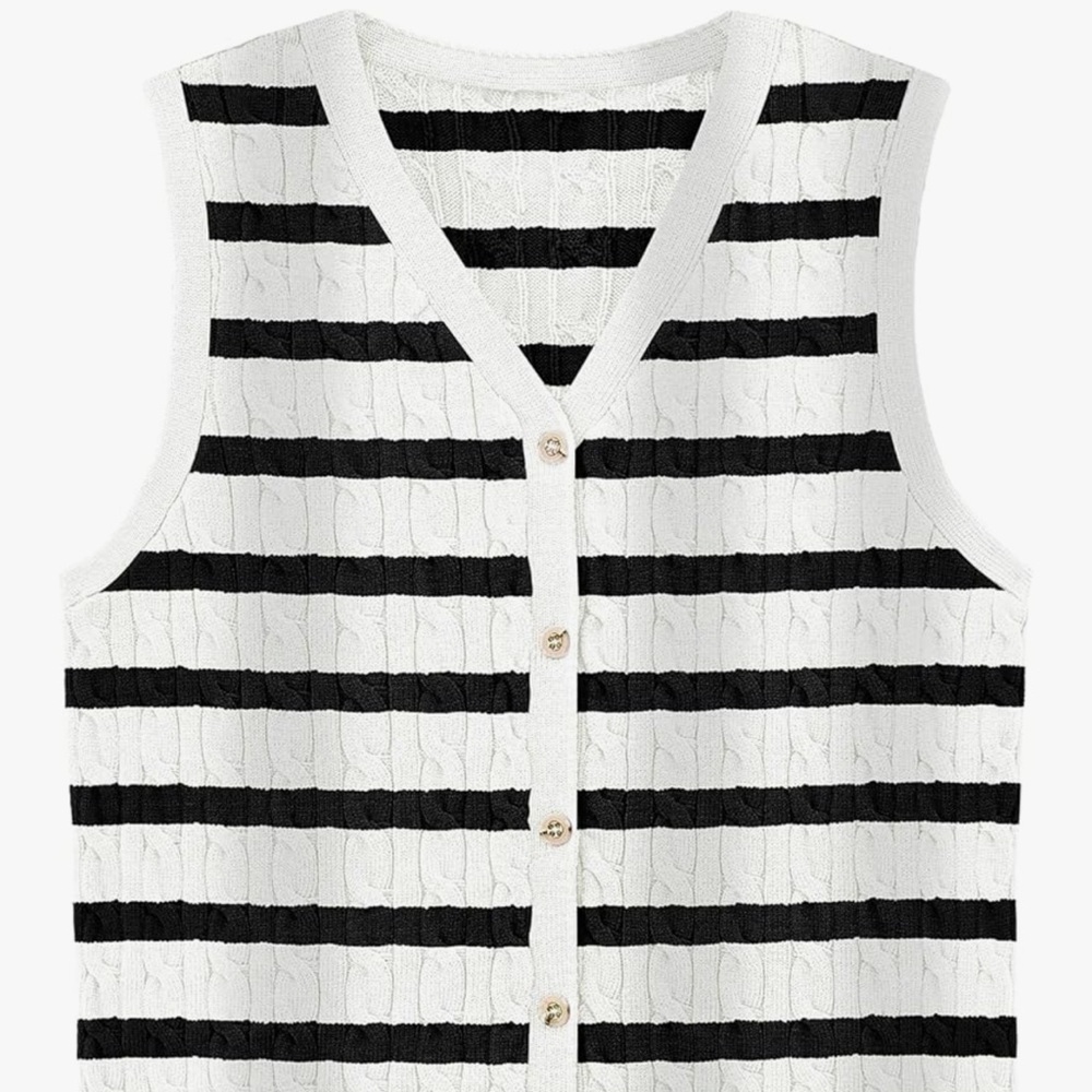 Striped Black and White Sleeveless Cardigan